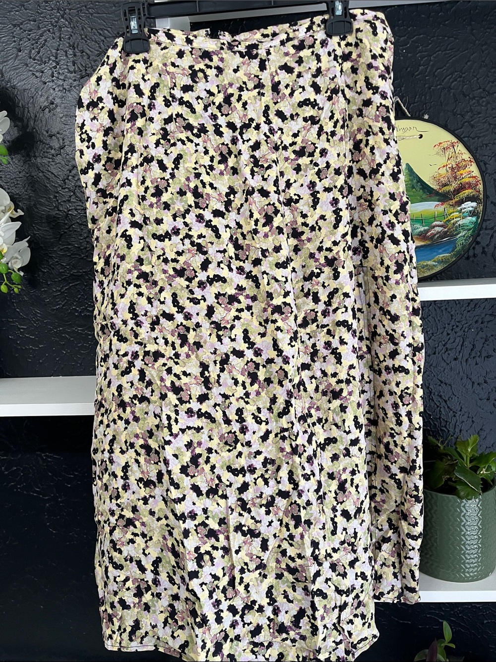 H&M Floral Midi Skirt in Cream, Lavender and Black